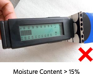 moisture content exceeds 15 percent