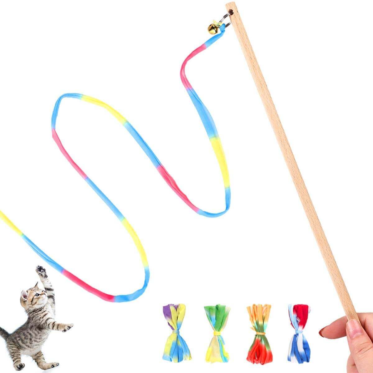 Interactive Cat Toys Rainbow Cat String Toy with Bell-image